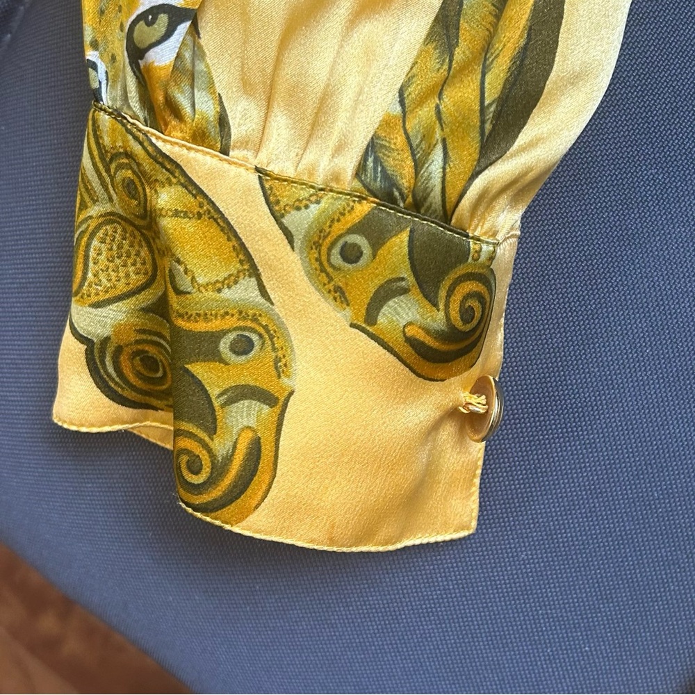 Vintage Escada Margarthe Ley Lion Leopard Jungle Safari Silk Blouse Size 34 - Picture 7 of 9